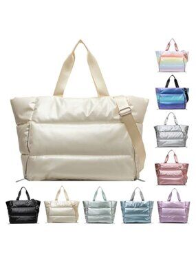 Quilted Puffer Tote Bag Nylon Large Lightweight Crossbody Gym Travel